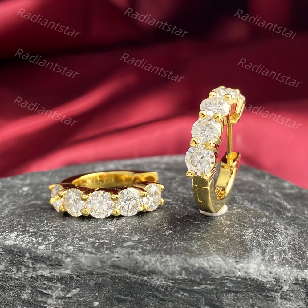 Gold Hoop Huggie Earrings with Clear Stones - RadiantStar